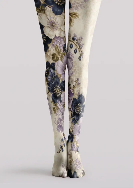 Midnight Garden Floral Print Tights Hosiery Pantyhose