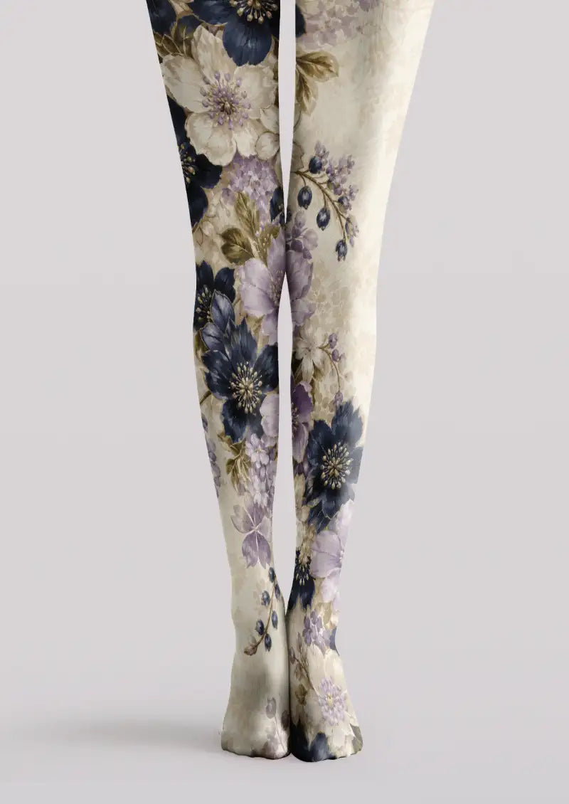 Midnight Garden Floral Print Tights Hosiery Pantyhose