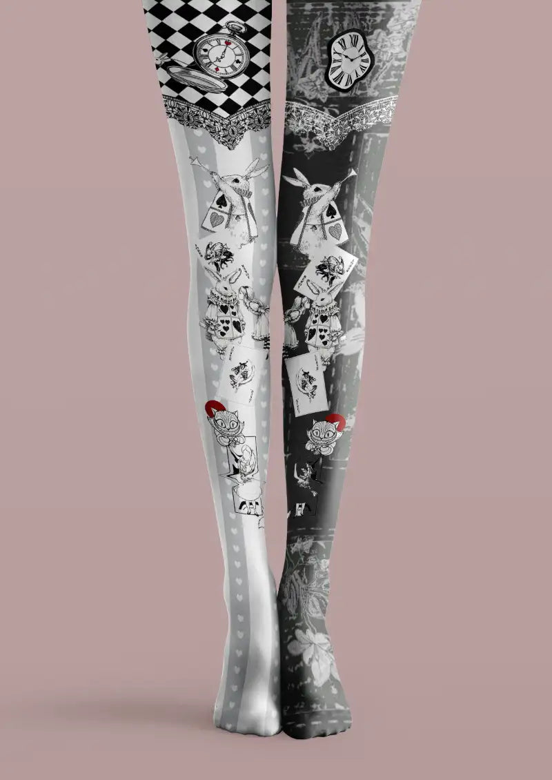 Wonderland Rabbit Clock Graphic Tights Hosiery Pantyhose