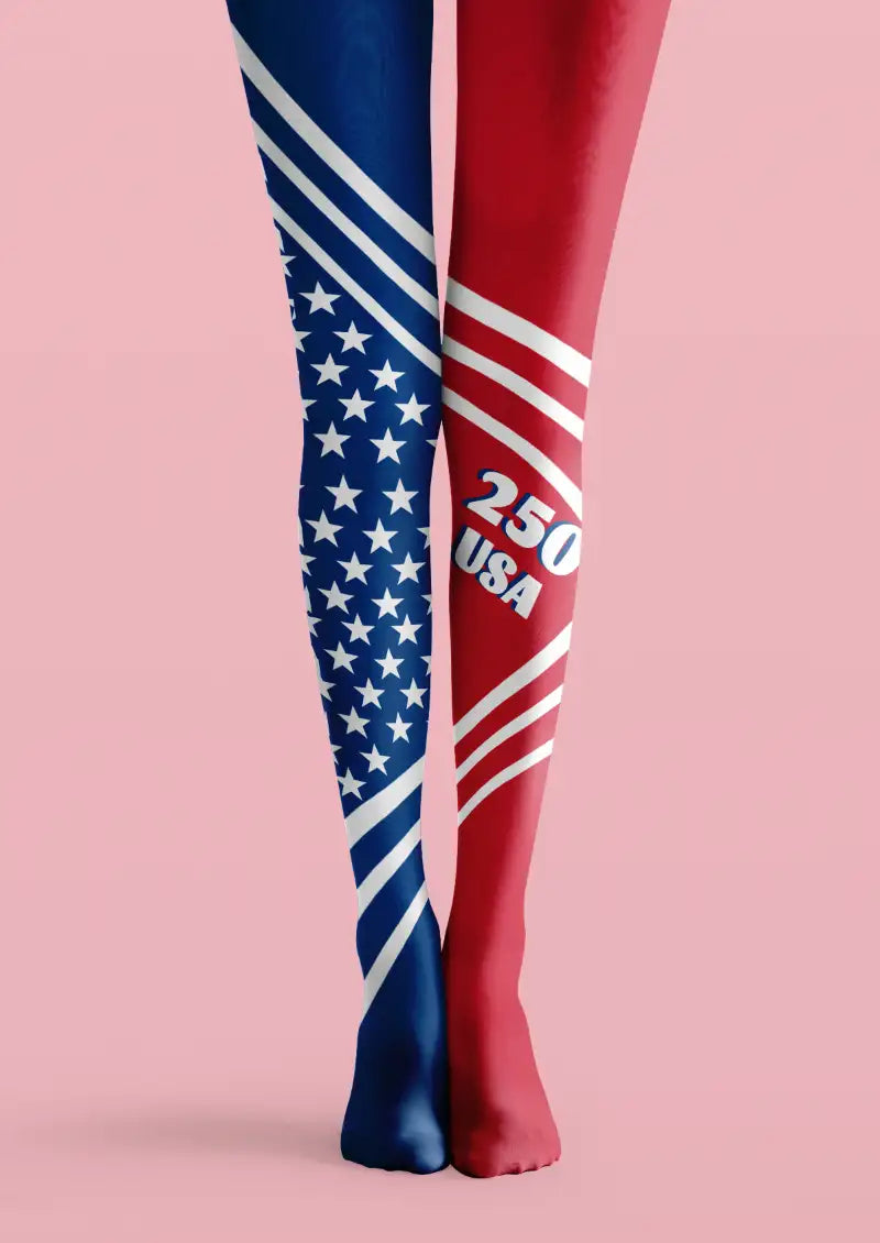 Graphic USA Print Striped Tights Hosiery Pantyhose