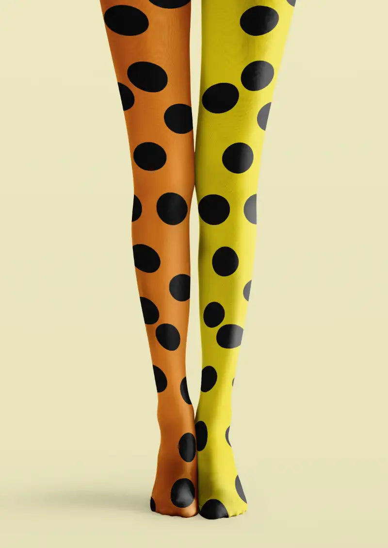 Marcellise Orange and yellow tights with black polka dot printed pattern