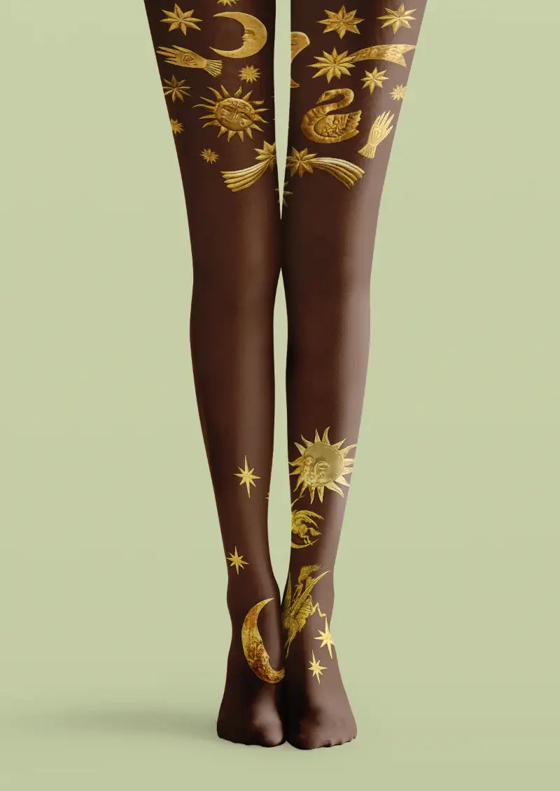 Celestial Sun Moon Zodiac Tights Hosiery Pantyhose