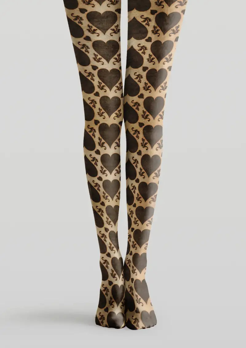 Vintage Heart Damask Pattern Tights Hosiery Pantyhose