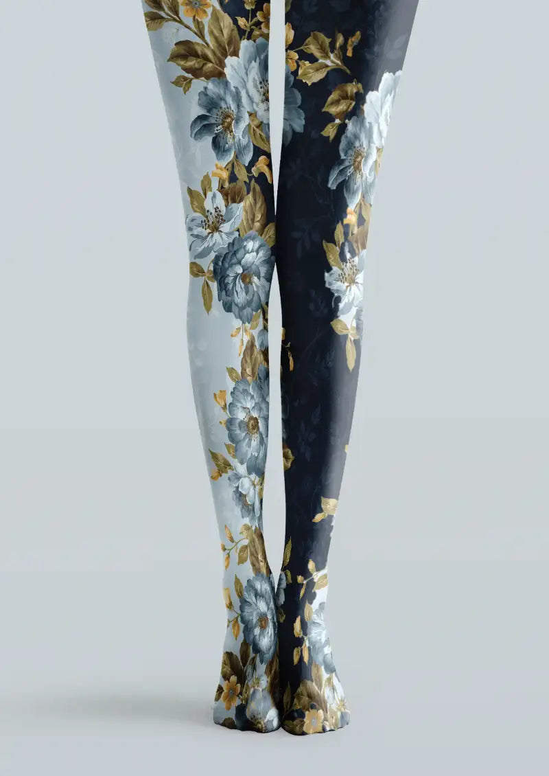 Blue Vintage Floral Print Tights Hosiery Pantyhose