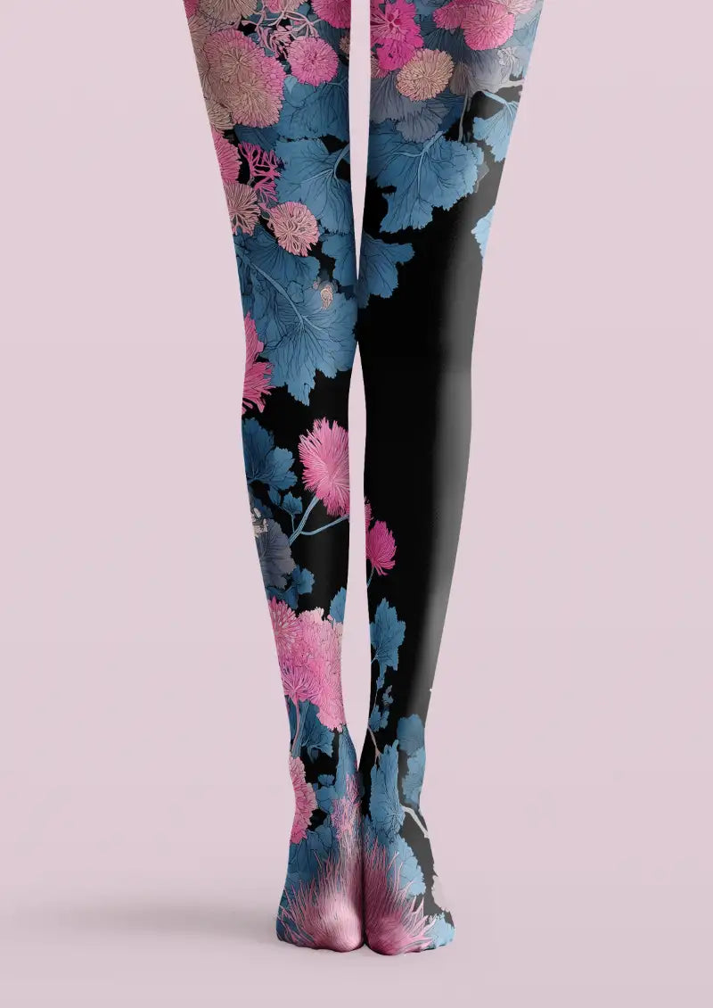 Midnight Floral Print Tights Hosiery Pantyhose