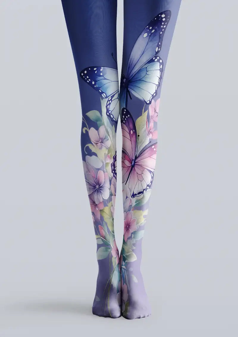 Butterfly Floral Print Tights Hosiery Pantyhose