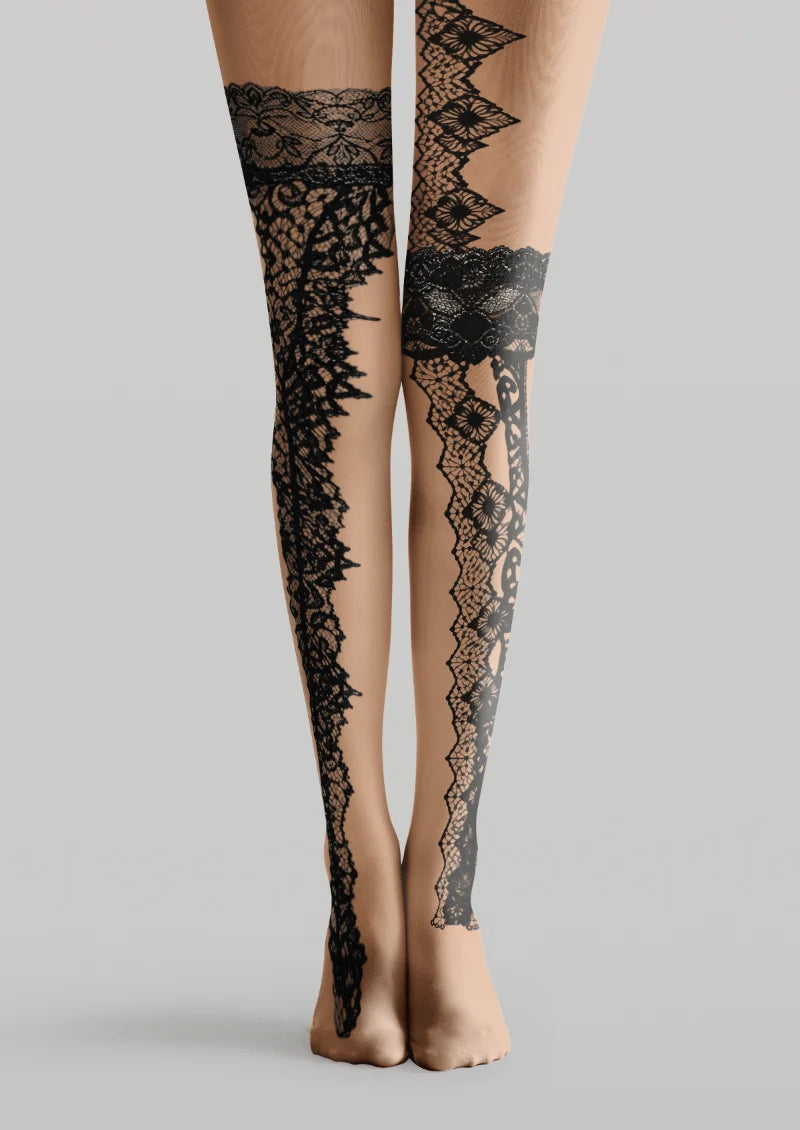 Black Floral Lace Print Tights