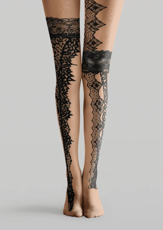 Black Floral Lace Print Tights