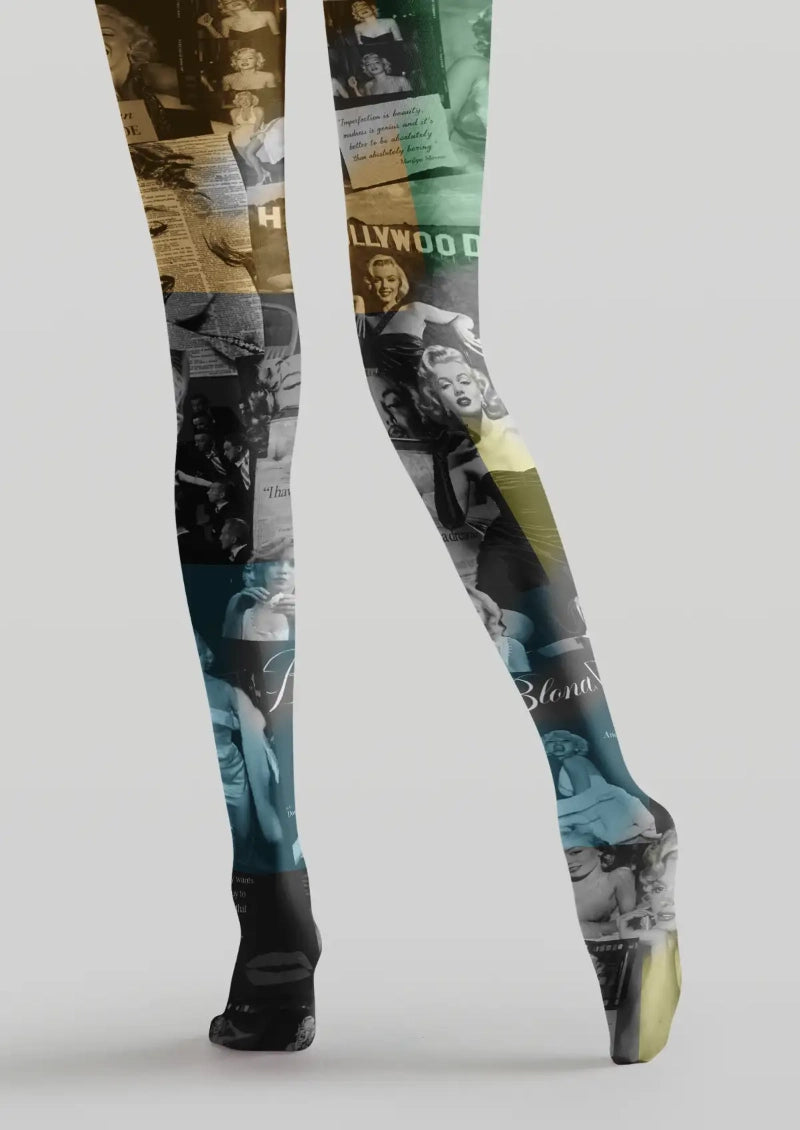 Noir Hollywood Collage Graphic Tights Hosiery Pantyhose