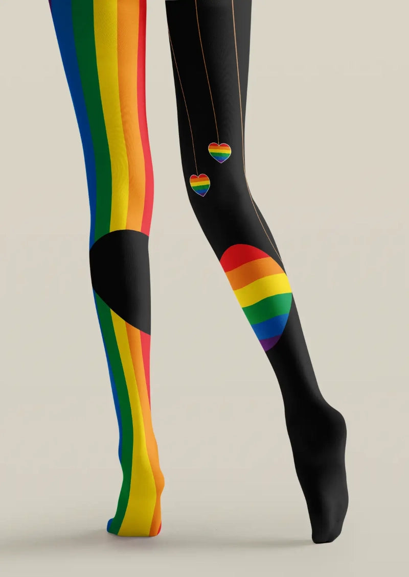 Rainbow Heart Stripe Graphic Tights Hosiery Pantyhose