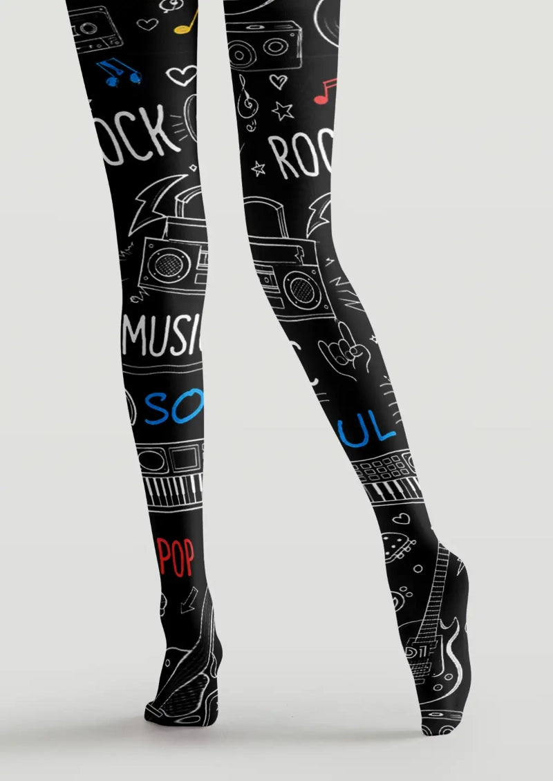 Rock Music Doodle Graphic Tights Hosiery Pantyhose