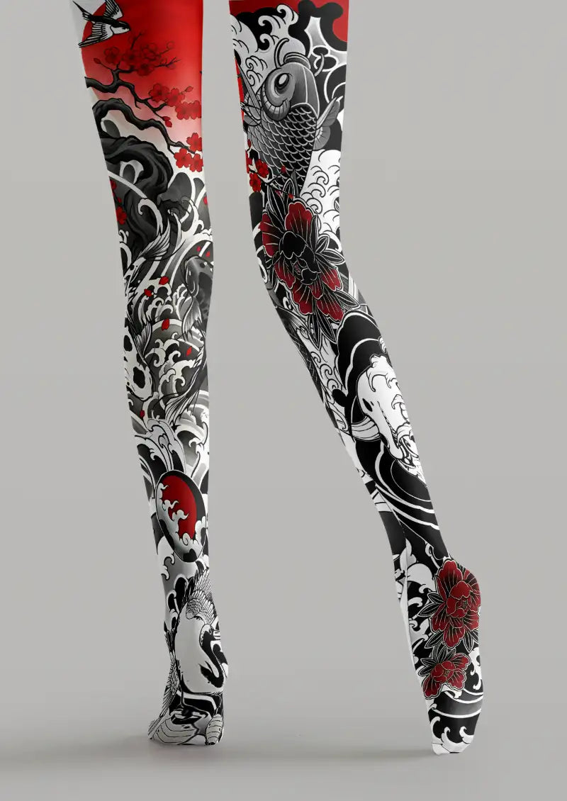 Black Japanese Tattoo Tights