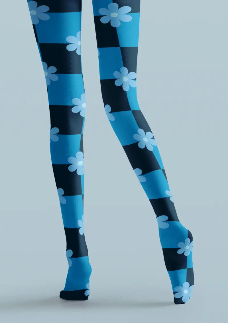 Blue Checker Daisy Tights Hosiery Pantyhose