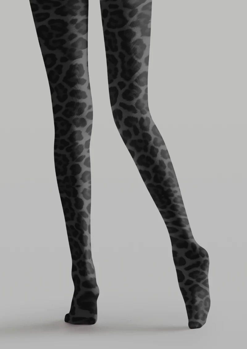 Black Gray Leopard Portrait Tights