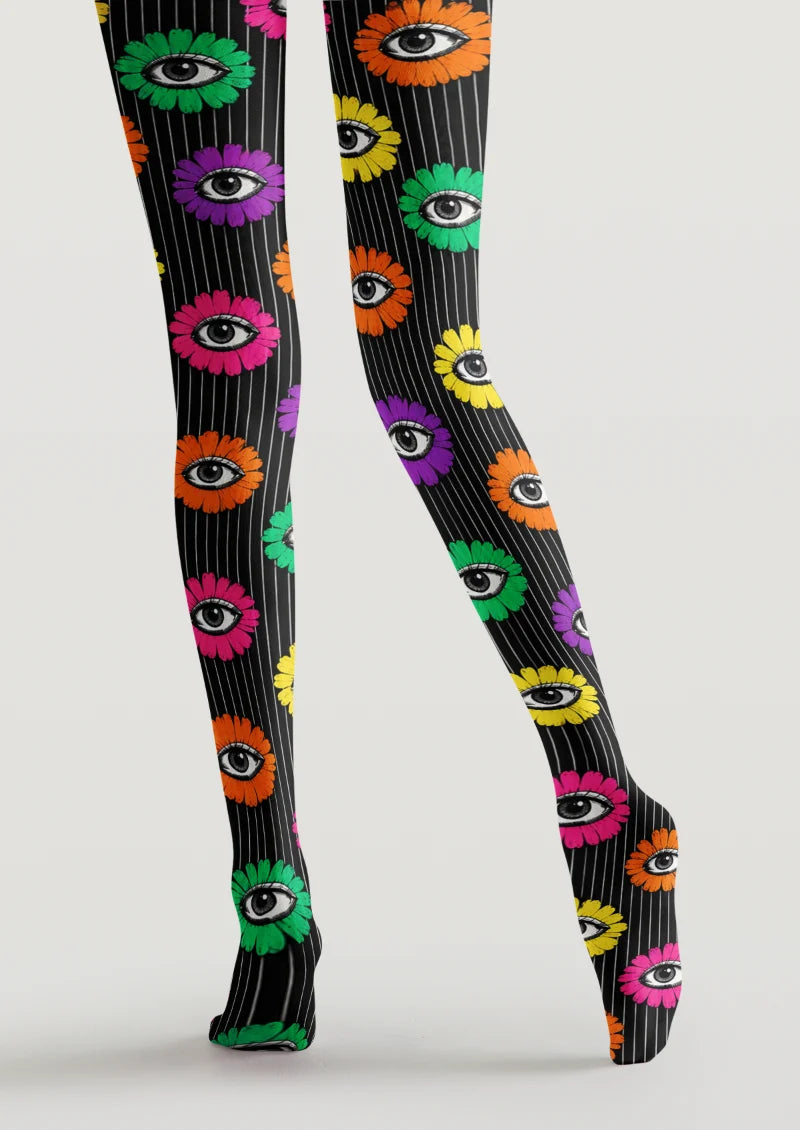 Black Flower Eye Tights