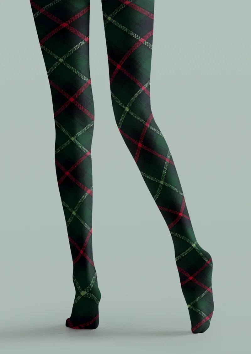 Black Green Plaid Tights
