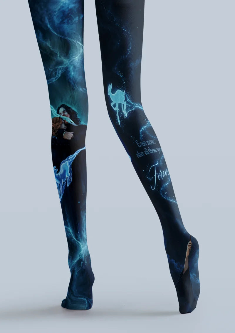 Black Blue Spirit Illustration Tights
