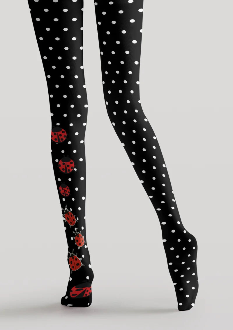 Black Ladybug Polka Dot Tights