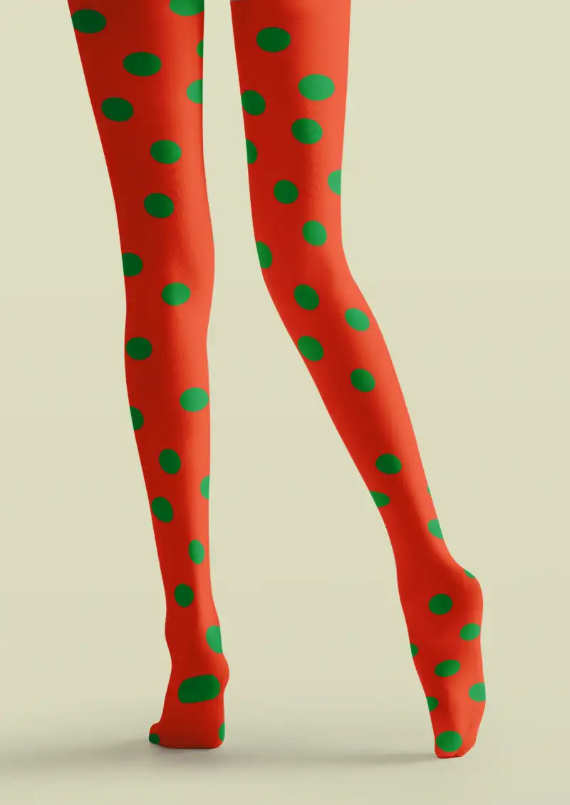Red Green Polka Dot Tights