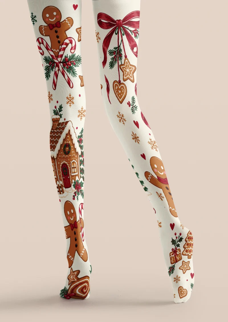 Ivory Gingerbread Christmas Tights