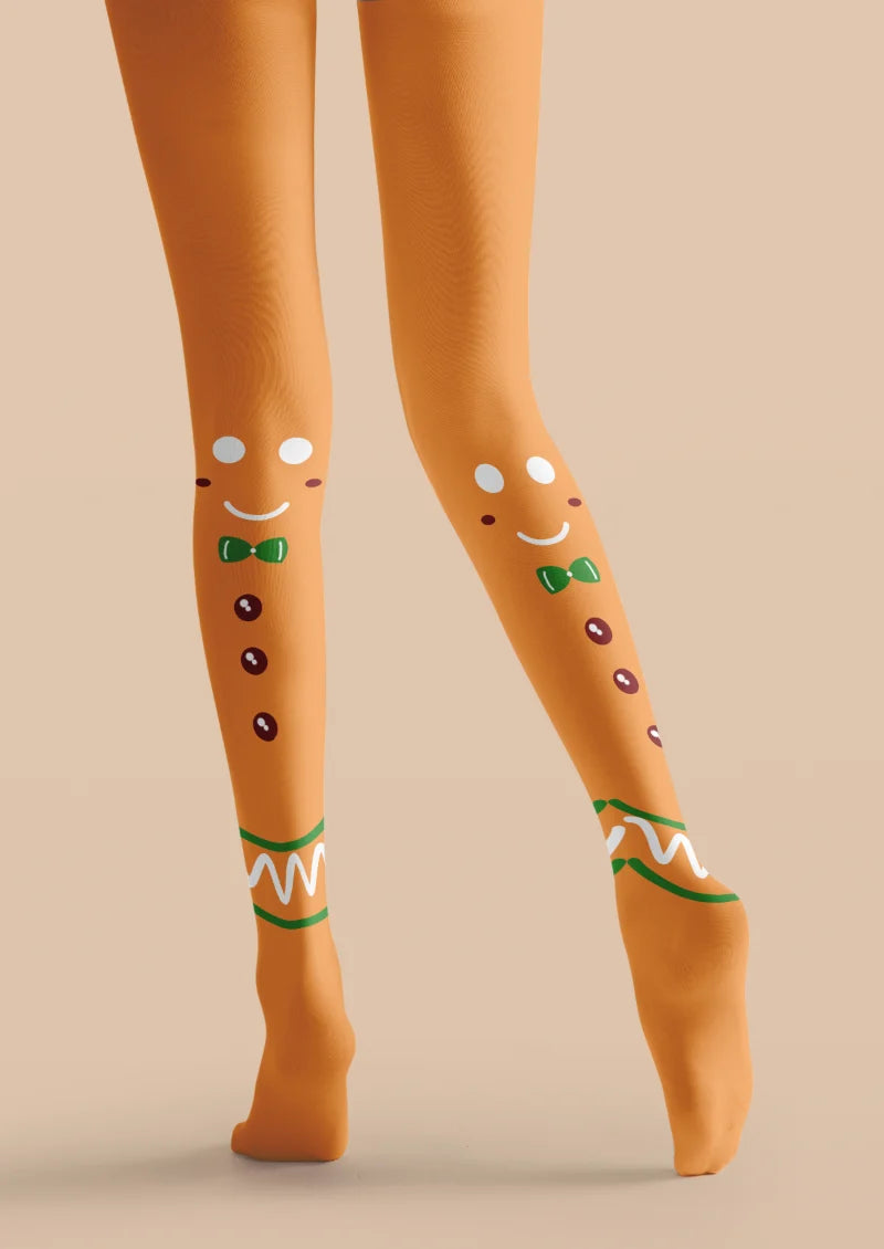 Orange Gingerbread Face Tights