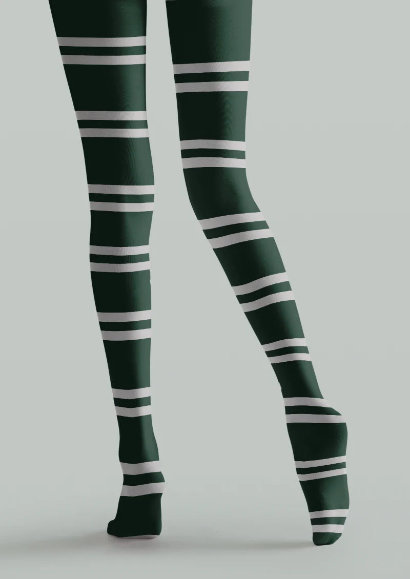 Green Serpent Crest Stripe Tights