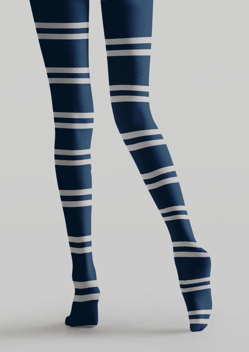 Navy Eagle Crest Stripe Tights