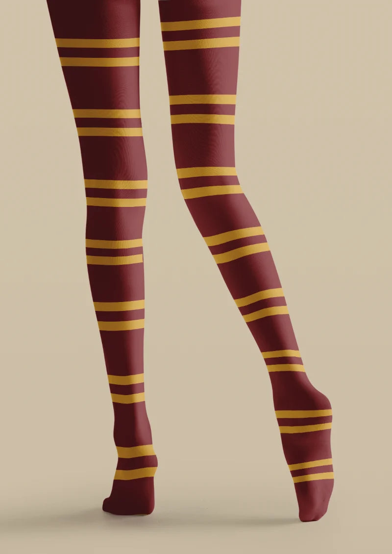Burgundy Lion Crest Stripe Tights