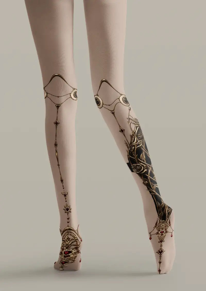 White Gothic Ornament Tattoo Tights