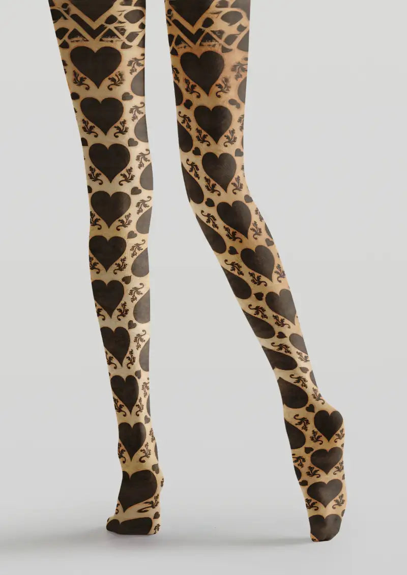 Vintage Heart Damask Pattern Tights Hosiery Pantyhose