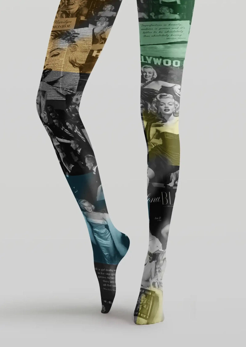 Noir Hollywood Collage Graphic Tights Hosiery Pantyhose