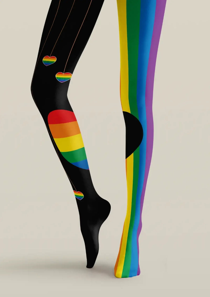 Rainbow Heart Stripe Graphic Tights Hosiery Pantyhose