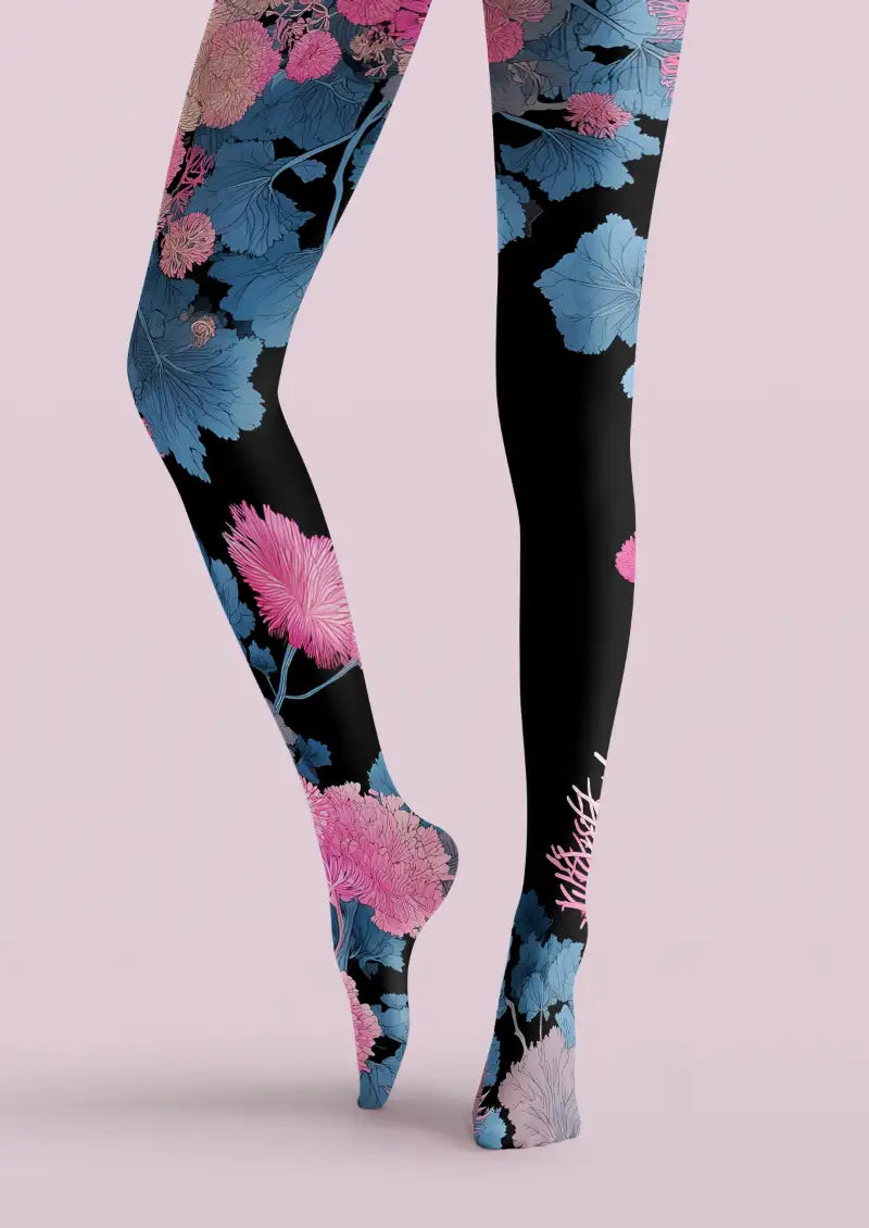 Midnight Floral Print Tights Hosiery Pantyhose