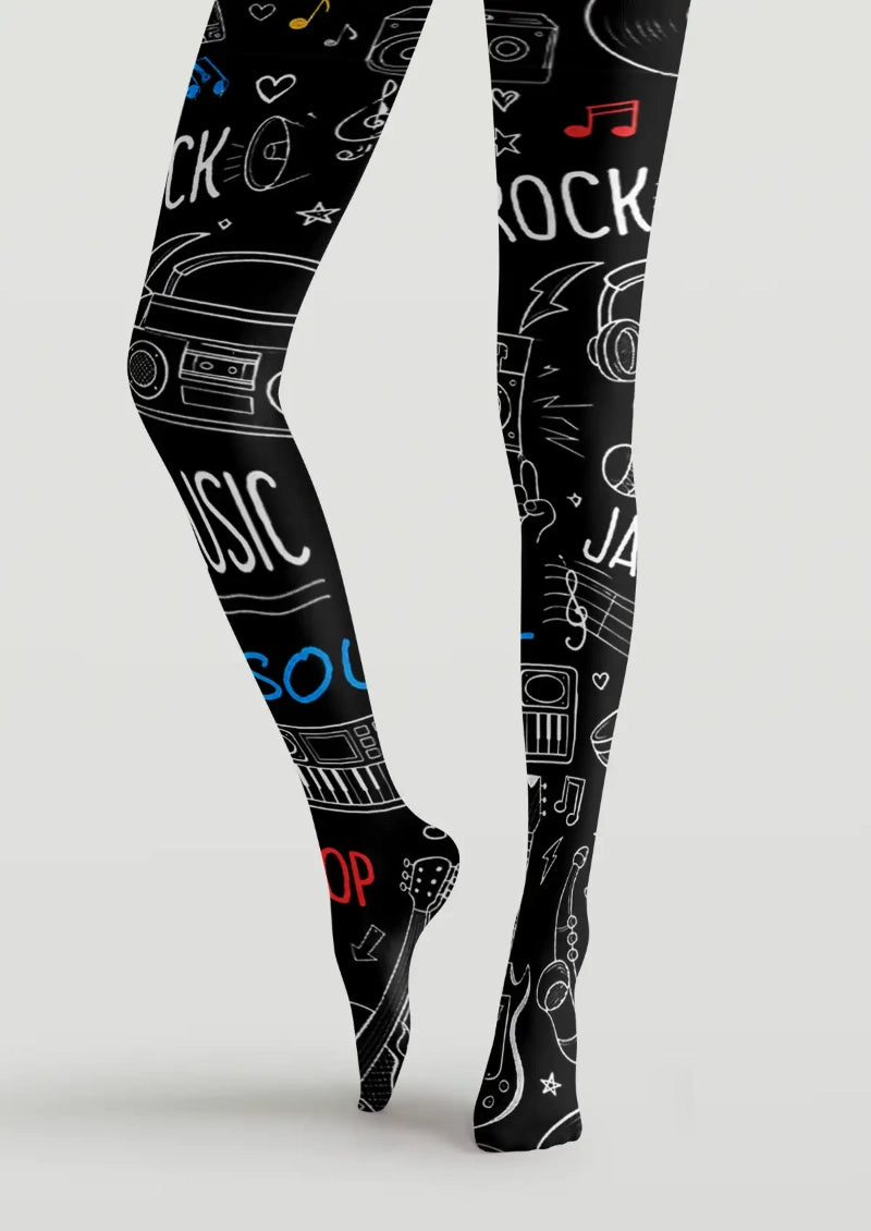 Rock Music Doodle Graphic Tights Hosiery Pantyhose