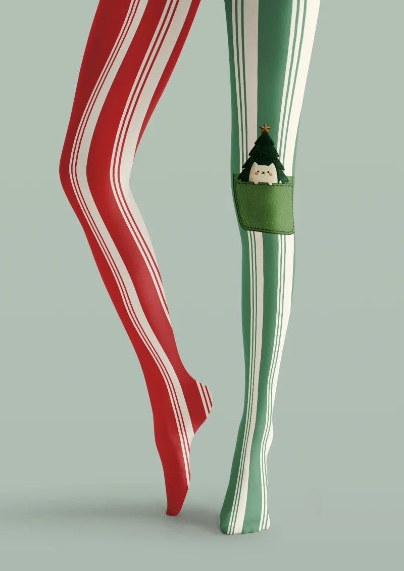 Red Green Christmas Cat Tights