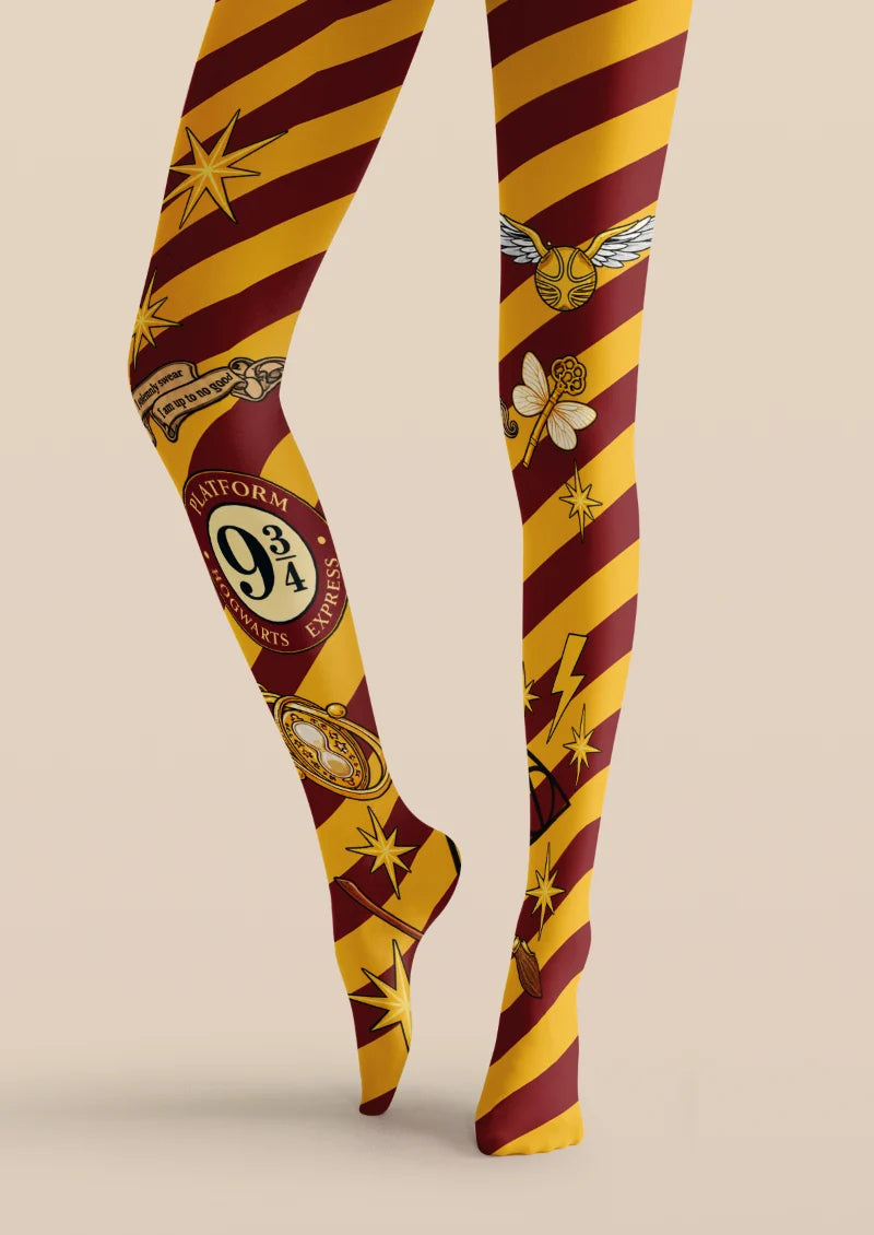 Yellow Burgundy Magic Stripe Tights