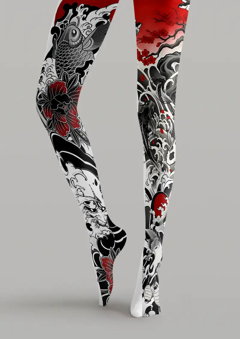 Black Japanese Tattoo Tights