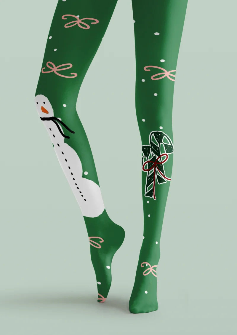 Green Snowman and Candy Cane Tights