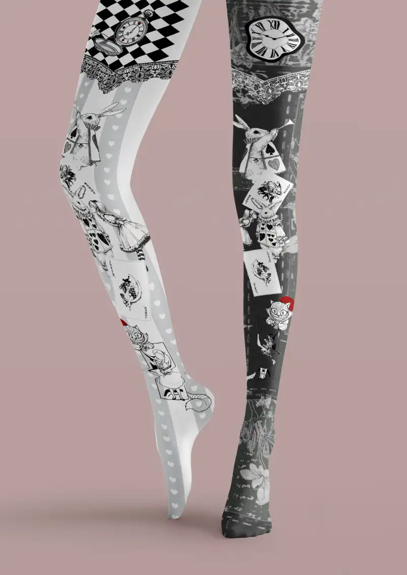 Wonderland Rabbit Clock Graphic Tights Hosiery Pantyhose