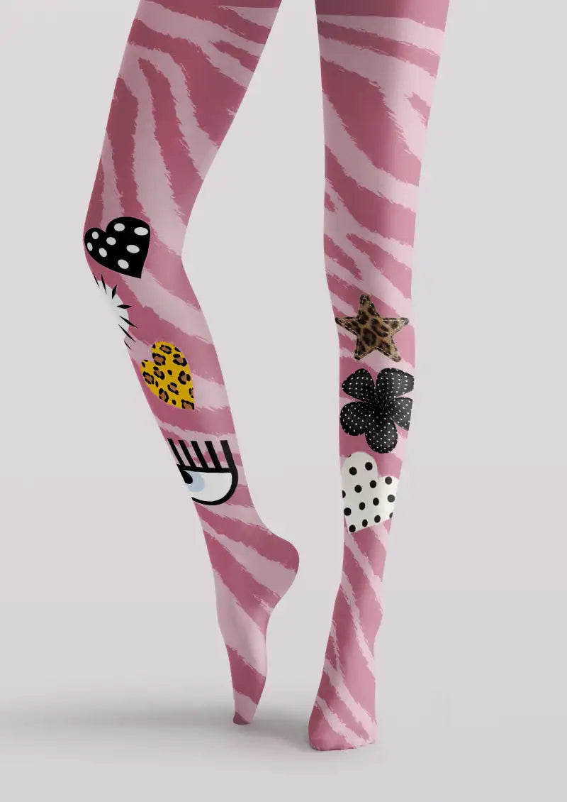 Y2K Graphic Patchwork Tights Hosiery Pantyhose