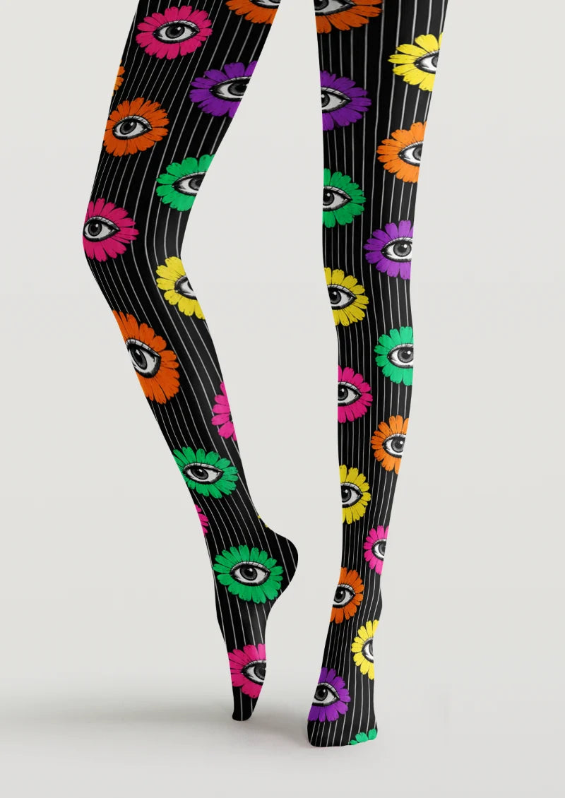Black Flower Eye Tights
