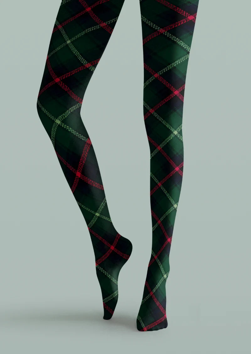 Black Green Plaid Tights