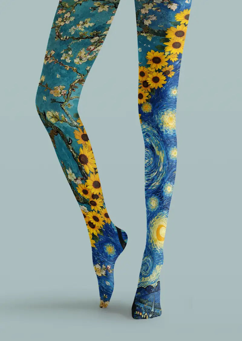 Blue Sunflower Starry Sky Tights