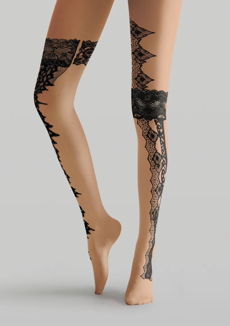 Black Floral Lace Print Tights