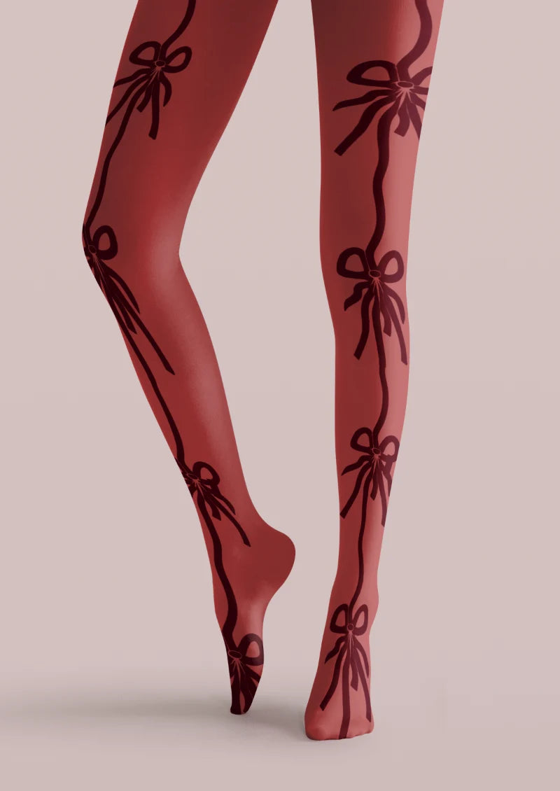 Red Ribbon Bow Tights