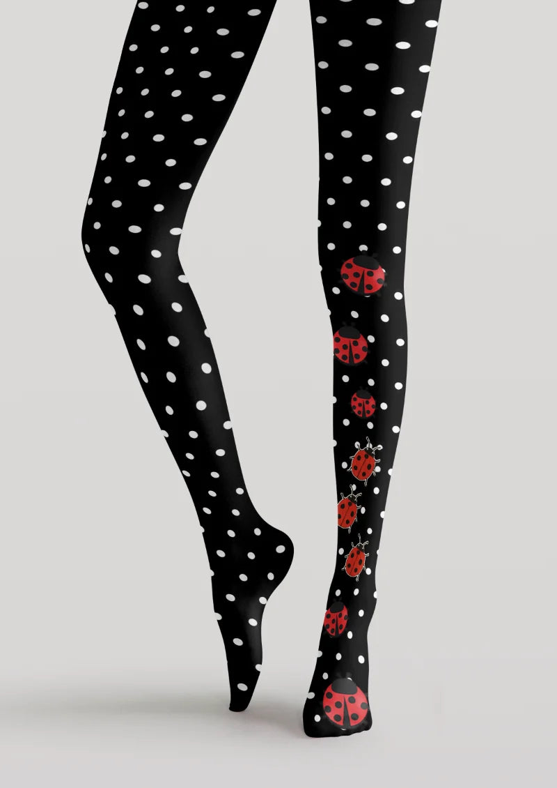 Black Ladybug Polka Dot Tights