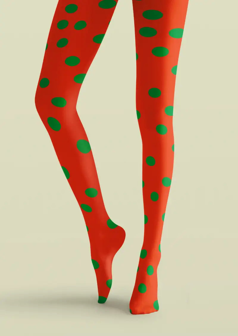 Red Green Polka Dot Tights