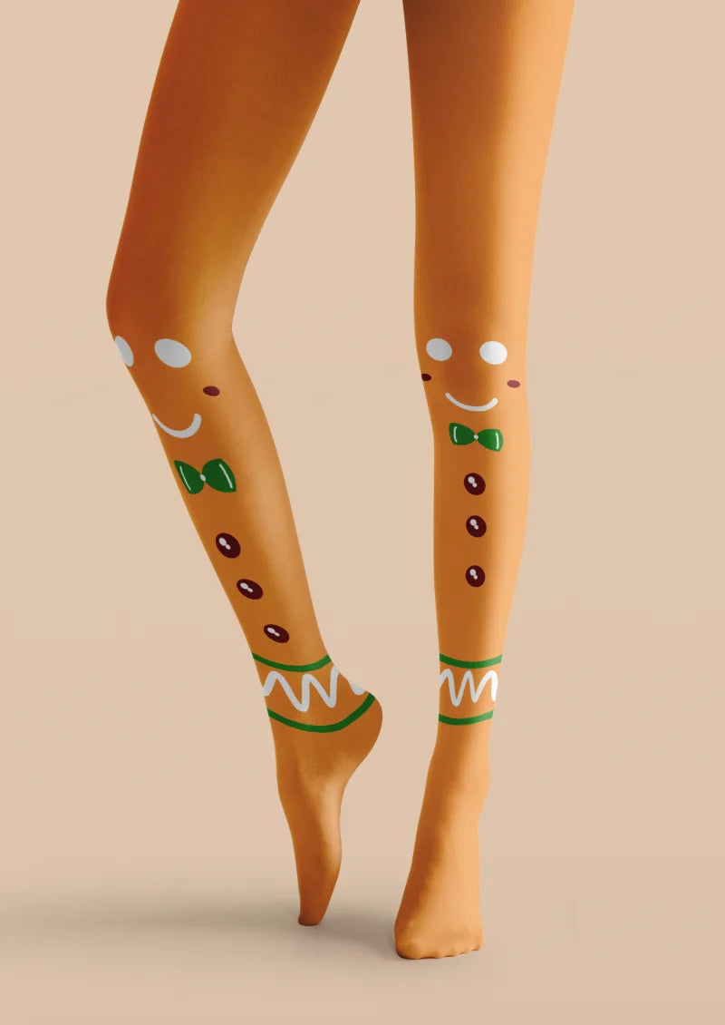 Orange Gingerbread Face Tights