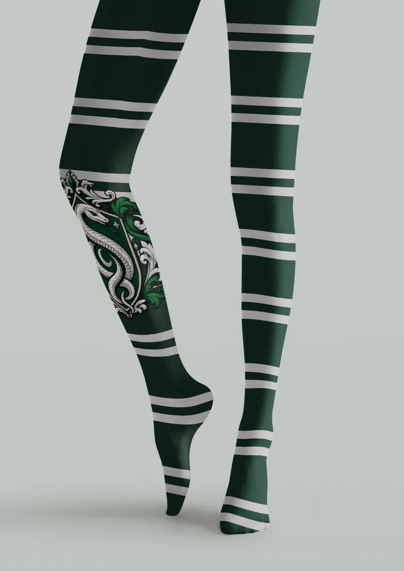 Green Serpent Crest Stripe Tights