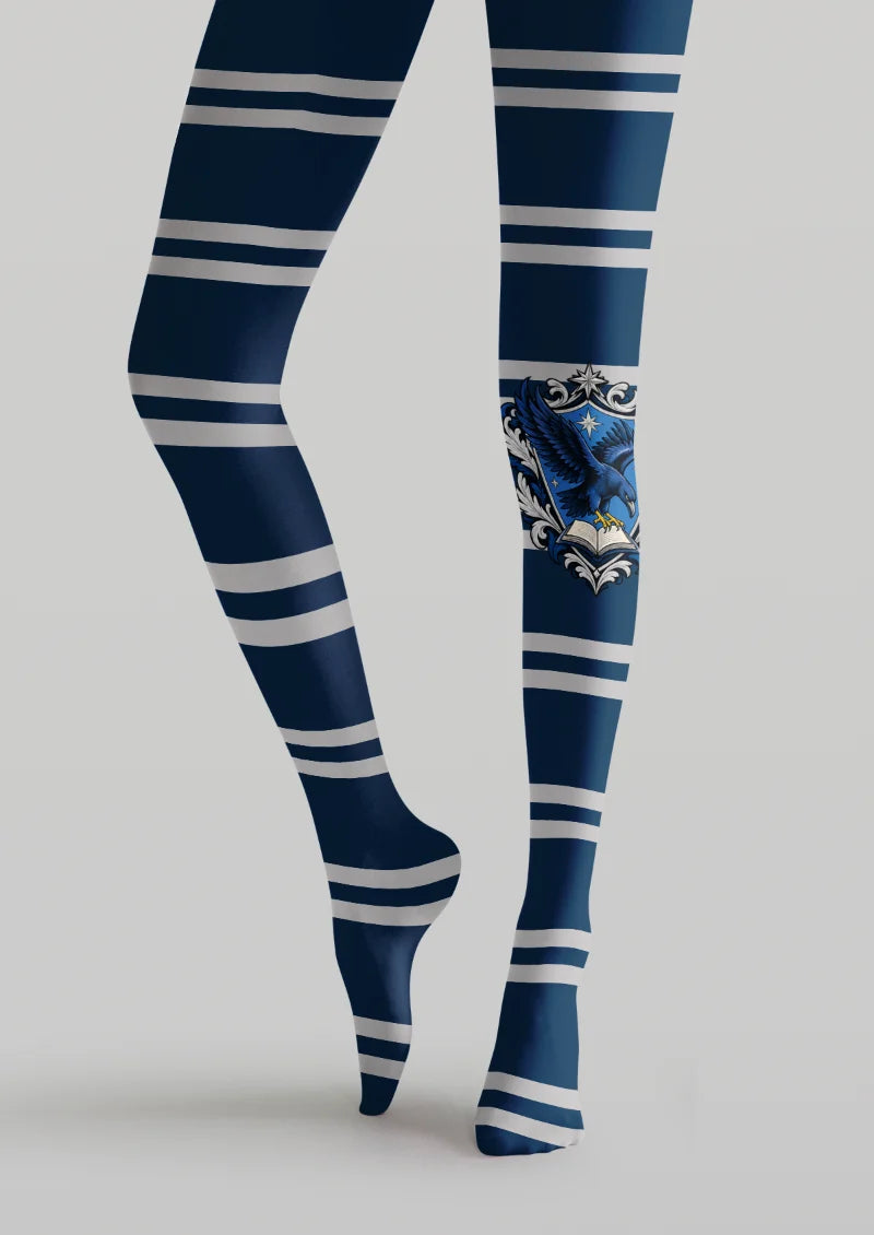 Navy Eagle Crest Stripe Tights